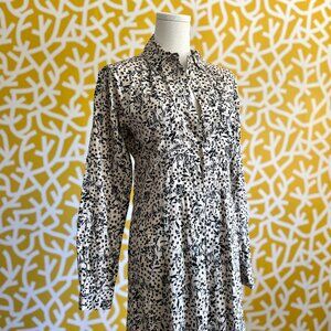 Second Female Maxi Front Button Long Sleeve White Black Yellow Floral Dress S/M